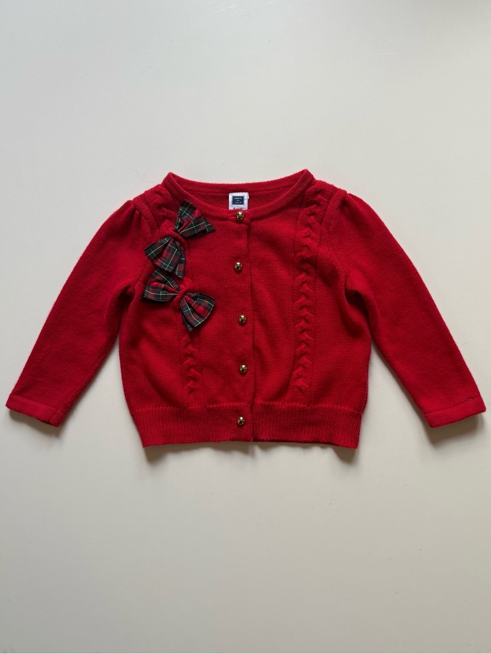 Janie and Jack Baby Girl Red Plaid Bow Cardigan Holiday Sweater - Size 6-12M